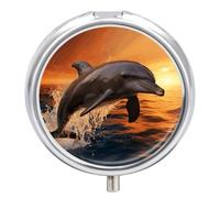 Round Dusk Dolphin Pill Organizer Pill Box 3 Compartment Portable Travel Medicine Case Daily Mini Compact Medicine Container Storage Vitamin Supplement Dispenser