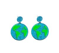 Round Earth Dangle Earrings for Women Green Planet Earth Globe Earrings World Map Drop Earrings Statement Charms Jewelry, Acrylic, No Gemstone