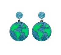 Round Earth Dangle Earrings for Women Green Planet Earth Globe Earrings World Map Drop Earrings Statement Charms Jewelry, Acrylic, No Gemstone