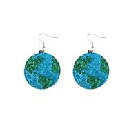 Round Earth Dangle Earrings for Women Green Planet Earth Globe Earrings World Map Drop Earrings Statement Charms Jewelry, Acrylic, No Gemstone