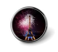 Round Eiffel Tower Fireworks Brooch Classic Mini Pin 1 Inch Aluminum Alloy Lapel Pin Personalized Button Badge for Backpack Hat Suit Jacket Clothing Decoration