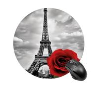 Round Eiffel Tower Red Rose Mouse Pad Non-Slip Rubber Base Waterproof Mouse Mat Travel Portable Gaming Mousepad for Office Work Home Computer Laptop Personalized Accessory