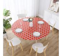 Round Elastic Table Protector Wipeable 48/60/72in Tablecloth with Flannel Backing,Waterproof PVC Table Cloth for Dining Kitchen Picnic Party (Red,72in)