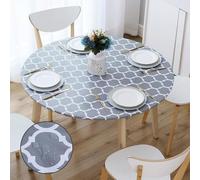 Round Elastic Table Protector Wipeable 48/60/72in Tablecloth with Flannel Backing,Waterproof PVC Table Cloth for Dining Kitchen Picnic Party (Grey,72in)