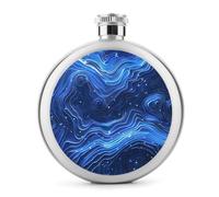 Round Electric Blue Hip Flask Stainless Steel Portable Whiskey Flask Personalized Pocket Alcohol Flasks Leak Proof Liquor Bottle Gift for Men Women Wedding Party