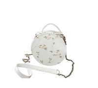 Round Embroidered Sling Bag for Ladies - Floral Embroidery Chain Shoulder Bag - Elegant Circular Crossbody Purse for Wedding, Party & Evening - Off White Handbag