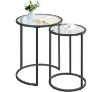 Round End Table Set with Glass Top - Black