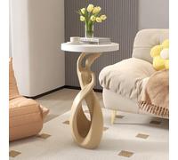 Round End Table with Abstract Sculpture Design, Modern Art Decor Accent Table for Living Room & Bedroom