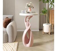 Round End Table with Abstract Sculpture Design, Modern Art Decor Accent Table for Living Room & Bedroom
