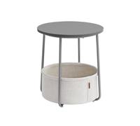 Round End Table with Fabric Basket, Cement Grey + Cloud White