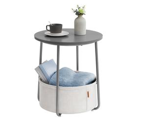 Round End Table with Fabric Basket, Cement Grey + Cloud White