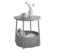 Round End Table with Fabric Basket, Dove Grey + Slate Grey