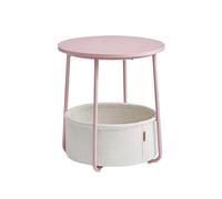 Round End Table with Fabric Basket, Pastel Pink + Cloud White