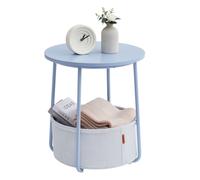 Round End Table with Fabric Basket, Powder Blue + Pastel Blue