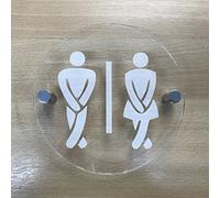 Round Engraved Cross Legged Male & Female Toilet Sign Creations - Clear Gloss Finish - 20 cm