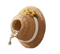 Round Entry Bird House for Small Birds, Resin Wall Shelter with Sunflower Accent and Straw Hat Design, for Garden or Porch Decor Use Wall Mounted Bird House Resin Shelter Small Straw Hat Sunflower