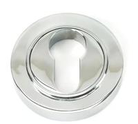 Round Euro Escutcheon, Solid Metal, Plain, 53x8mm, Slim Profile, for Euro Profile Cylinders, Internal and External Doors (Polished Chrome)