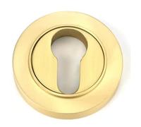Round Euro Escutcheon, Solid Metal, Plain, 53x8mm, Slim Profile, for Euro Profile Cylinders, Internal and External Doors (Satin Brass)