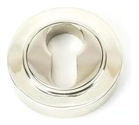 Round Euro Escutcheon, Solid Metal, Plain, 53x8mm, Slim Profile, for Euro Profile Cylinders, Internal and External Doors (Polished Nickel)