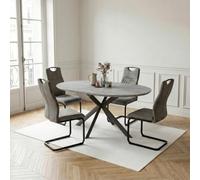 Round Extendable Dining Table Set 4 Floating Chairs Clear Rhin Finish MDF Top 110 x 150 cm Modern Contemporary Design for Dining Room & Kitchen