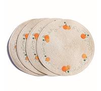 Round Fall Placemats Set of 4, Woven Pumpkin Table Mats for Autumn Harvest,Thanksgiving decorations,Yellow Autumn Placemats Harvest & Pumpkin Decorations for Kitchen,Dining Room,Halloween,Christmas