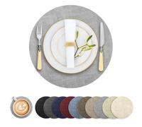 Round Faux Leather Placemats and Coasters, Set of 4, Reversible Heat Resistant Non-Slip Table Mats, Waterproof Wipeable Place Mats for Dining Table, Washable for Indoor & Outdoor (4, Light Grey)