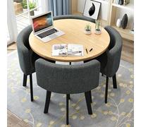 Round Faux Marble Dining Table Set for 4, Space-Saving Kitchen & Office Chairs, Metal e Conference Table & Chair Set for Home and Apartment