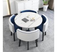 Round Faux Marble Dining Table Set for 4 with Metal e Chairs - Space-Saving Kitchen & Office Fur for Home & Apartment, Conference Table Set