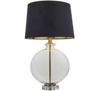 Round Feature Table Lamp Light Clear Glass - Antique Brass - Dark Velvet Shade