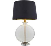 Round Feature Table Lamp Light Clear Glass | Antique Brass | Dark Velvet Shade