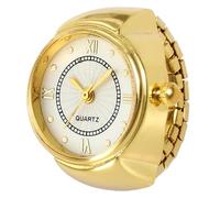 Round Finger Watch - Miniature Ring Watch, Adjustable Finger Ring Watch, Stainless Steel Portable Watch Women Men, Elegant Round Time, Fashionable Compact Jewellery Movement Gift, gold, see