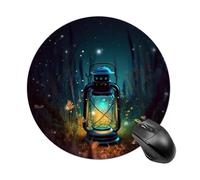 Round Fireflies and Lantern Mouse Pad Non-Slip Rubber Small Cute Mouse Pad Mini Travel Gaming Mousepad Washable Funny Computer Mat Waterproof for Laptop Office Home Men Women