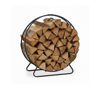Relaxdays Firewood Rack, Round Log Cradle, Stacking Aid, Steel, Indoor Use, HxWxD 65x61x26 cm, Black