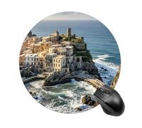 Round Fishing Village Mouse Pad Non-Slip Rubber Base Waterproof Mouse Mat Travel Portable Gaming Mousepad for Office Work Home Computer Laptop Personalized Accessory