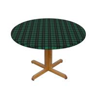 Round Fitted Tablecloth 48 Inch, Christmas Green Buffalo Plaid Round Fitted Tablecloth Elastic Fitted Tablecloths Waterproof Resistant Durable Tabletop Covers Tablecloth Protector for Buffet Table