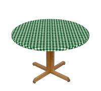 Round Fitted Tablecloth 54 Inch, Green Gingham Plaid Fitted Tablecloth Round Fitted Stretch Table Cover Soft Tabletop Covers Outdoor Tablecloth for Dining Table, Buffet Parties and Camping