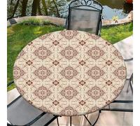 Round Fitted Tablecloth with Elastic Edge, 36"-60" Waterproof Stain Resistant Table Cover for Indoor, Outdoor, Picnic, Dining, Camping, Party, Holiday, 52inch, Vintage Ornament
