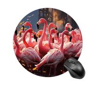 Round Flamingos Partying Mouse Pad Non-Slip Rubber Base Waterproof Mouse Mat Travel Portable Gaming Mousepad for Office Work Home Computer Laptop Personalized Accessory