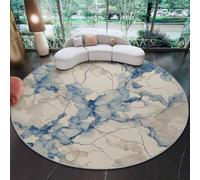 Round Flannel Area Rug 160 cm, Flowing Texture Marble Pattern Playmat for Kids Nursery and Bedroom, Soft Children Crawling Carpet in Blue