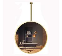 Round floating mirror suspended from the ceiling, gold metal framed mirror, for home or hotel, decorative bathroom mirror, HD makeup mirror (50 cm x rod - 60 cm)