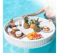 Round Floating Serving Tray for Pool, Eco Friendly Rattan Water Breakfast Tray, Poolside Brunch Bar Table for Summer Party