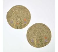 Round Floral Bulrush Placemats, Set of 2