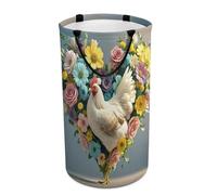 Round Flower Heart Chicken Laundry Hamper Large Collapsible Waterproof Laundry Basket with Handles Dirty Clothes Toy Storage Organizer Bin for Bedroom Dorm Bathroom