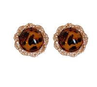 Round Flower Leopard Print Stud Earrings for Women Rhinestone Circle Floral Pierced Earrings Fashion Cheetah Prints Circle Studs Earrings Dainty Jewelry