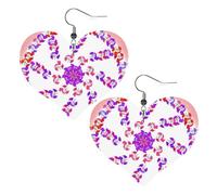 round flower Prints Leather Heart earrings Pendant Stylish and beautiful Lightweight Dangle for Women Girls