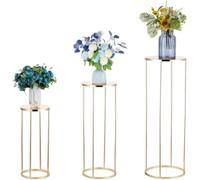 Round Flower Stand Vases Golden Wedding Centerpieces For Tables Metal Plant Stand Flower Cylinder Pedestal Stands For Wedding Banquet Event