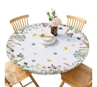 Round Flower Tablecloth,47 Inch Elastic Tablecloth | Wildflower Table Cover | for Homeowners Parents Renters Restaurant Coffee Shop Family Dinner Kitchen Home Apartment Dining Room