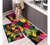 Round Flowers Kitchen Mats Sets, 2 Piece Abstract Flowers Kitchen Rugs, Waterproof Non-slip Anti-Fatigue Home Runner Washable Standing Floor Mats 50x80cm+50x150cm Rose Red