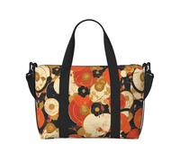 Round Flowers Printed Travel Bag Large Gym Tote, Weekend & Business Trip Crossbody Shoulder Bag, Lightweight
