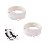 Round Fluffy Fuzzy Puffy Shoe Laces for Shoes Boots Sneakers Shoelaces Shoe Strings Straps Ties for Women Men 2pcs, white, S